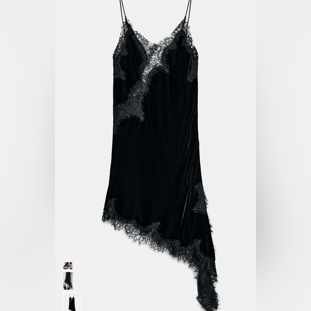 Zara Black Velvet Lace Slip Dress